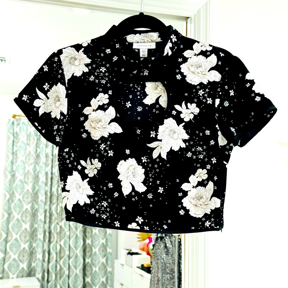 Topshop Black Floral Crop Top